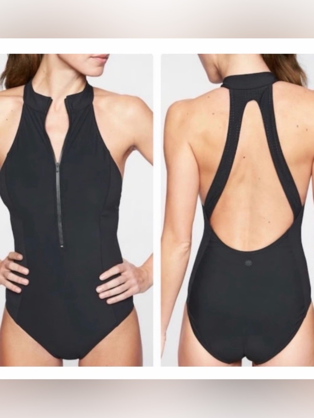 NWT!!! Athleta Bonaire Black Zipper-Front High-Neck One-Piece Swim